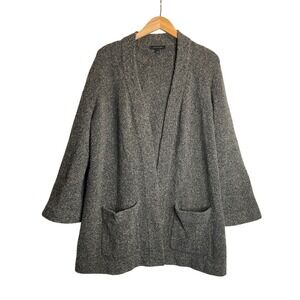 Ann Taylor Open Cardigan Wool Yak Blend Chunky Grey Pockets Oversized Minimalist